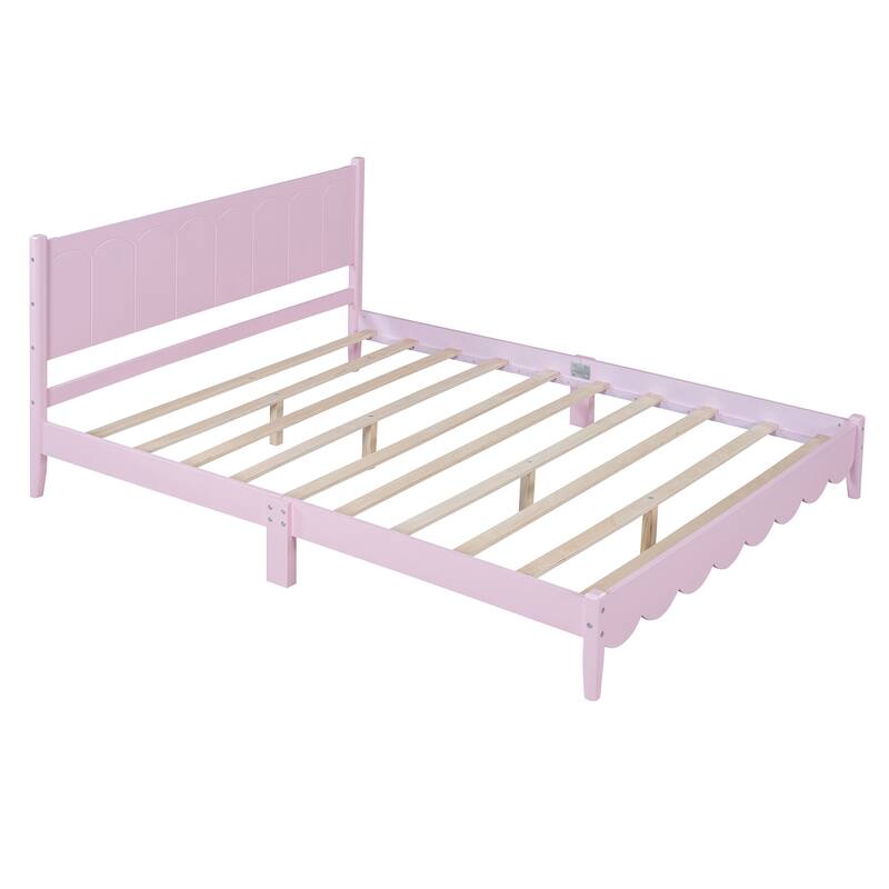 Retro Style Platform Bed with Rectangular Headboard - Pink