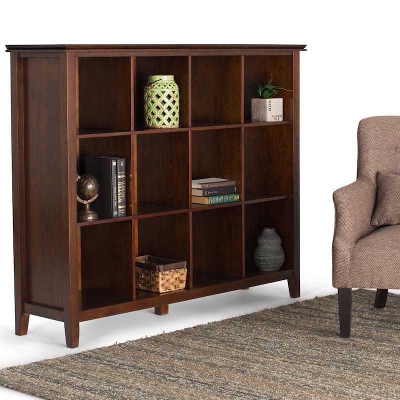 WYNDENHALL Stratford SOLID WOOD 48x57 inch Transitional 12 Cube Storage - 57"w x 15.75"d x 48"h - Russet Brown
