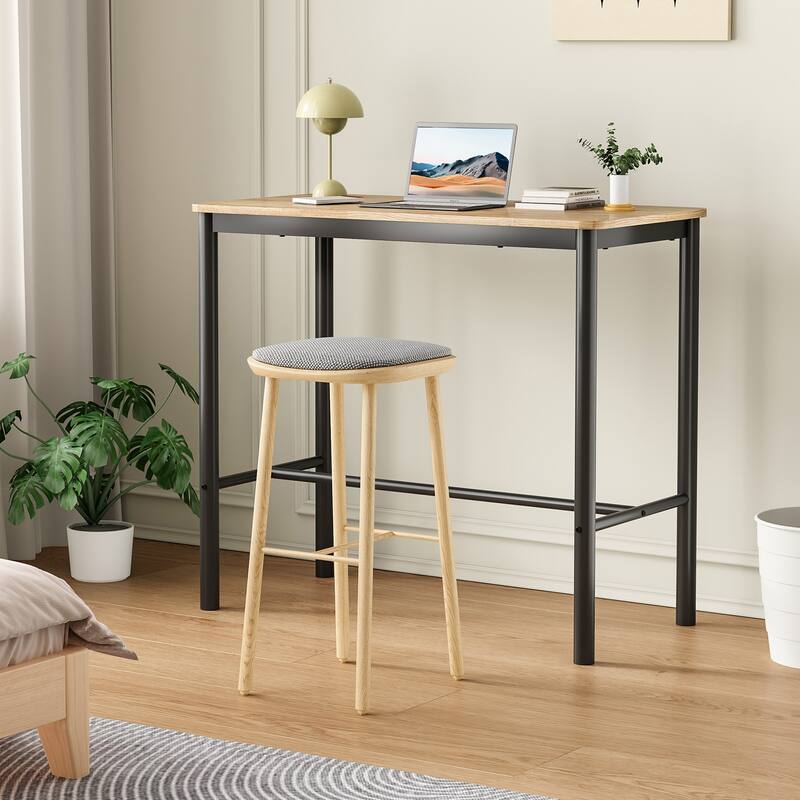 47 inch Counter Height Bar Table, Rectangular Dining Counter Tables with Metal Legs