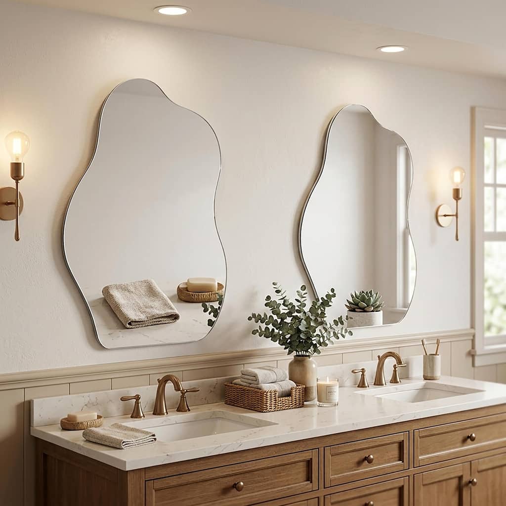 24 in. W x 36 in. H Cloud-shaped Mirror Frameless Wall Bathroom Vanity Mirror (Set of 2) - 36"x24"
