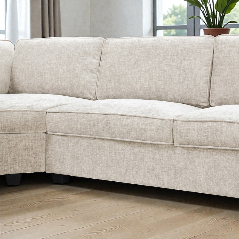 119" U-Shaped Sectional Sofa with Cup Holders, 6 Seat Chenille Corner Couch, Oversized Chaise Lounge