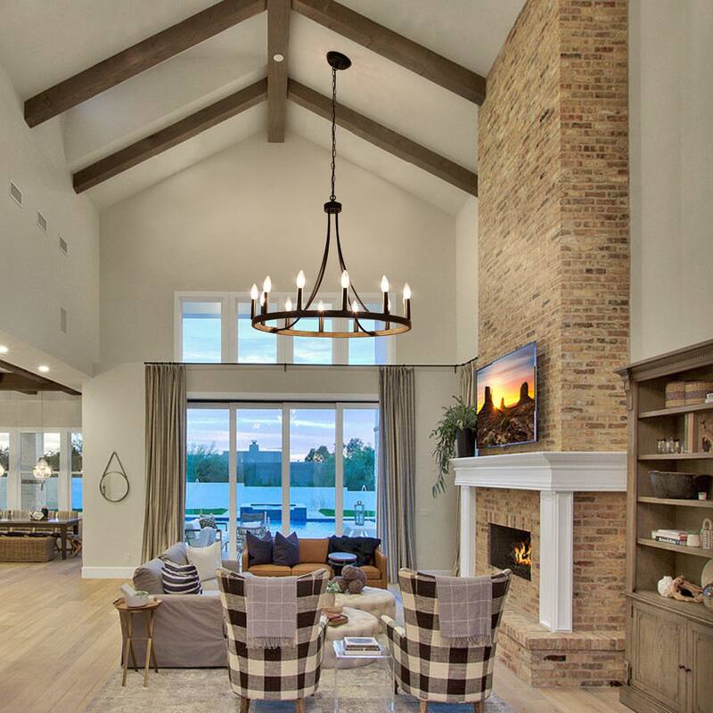 12-Light 26.77-inch Vintage Rustic Wagon Wheel Chandelier for Kitchen