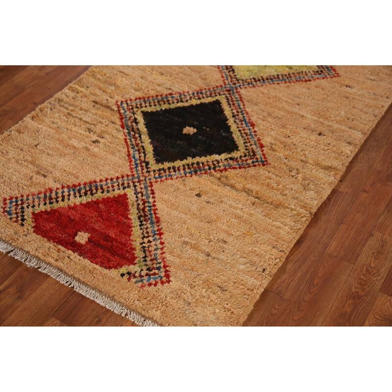 Moroccan Oriental Runner Rug Hand-Knotted Wool Carpet - 3'2" x 12'8"