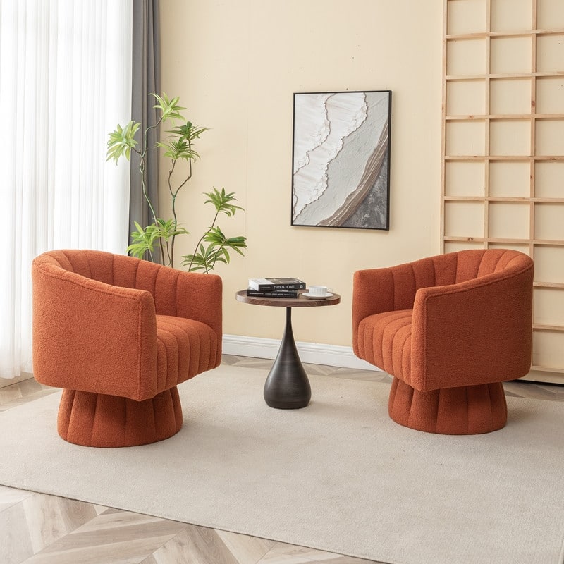 SEYNAR Modern Glam Velvet Upholstered Round Swivel Accent Barrel Chair Set of 2 - Orange