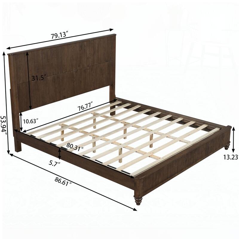 Solid Wood Bed Frame with Tall Headboard