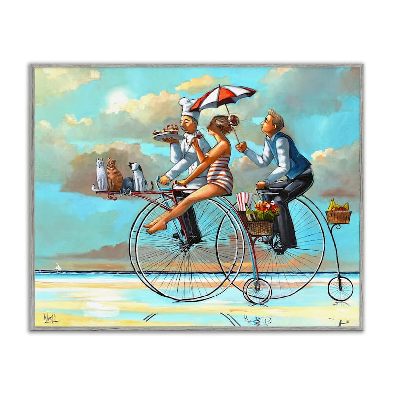 Stupell Woman & Butler Bicycle Ride Framed Giclee Art Design By Ronald West - 30 x 24 - Grey