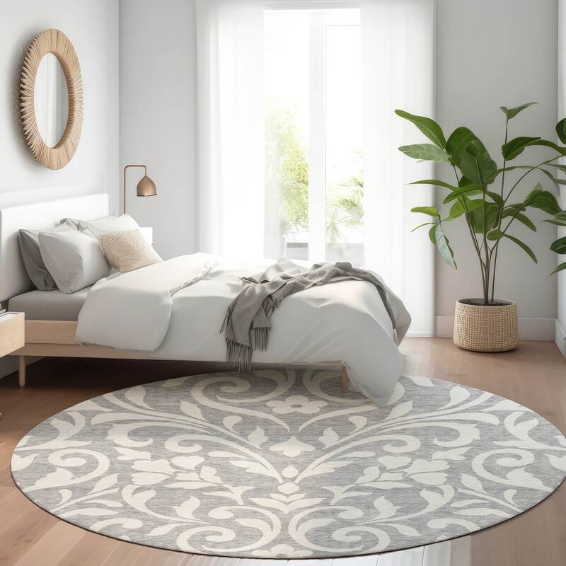 Premium Washable Super Soft Floral Chic Mayfield Rug - Gray - 8' x 8'
