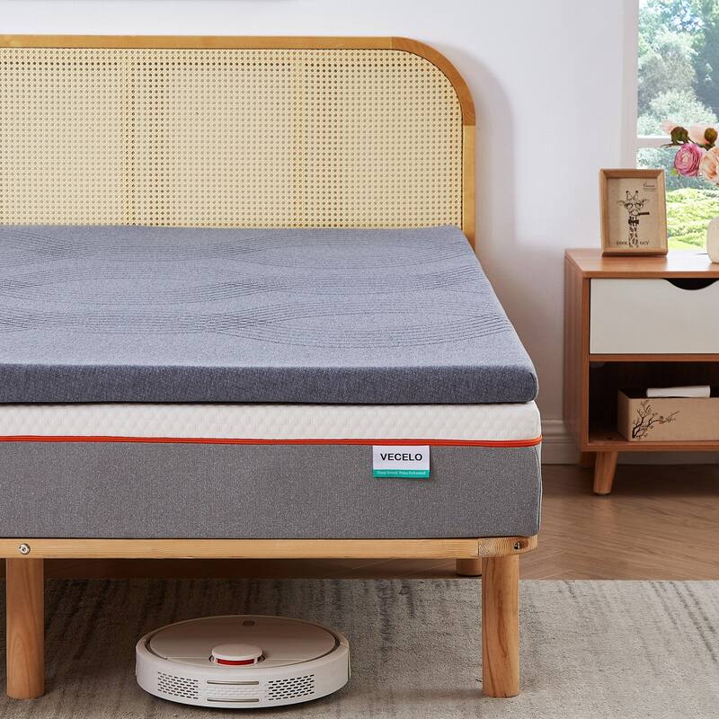 2 Inch Mattress Topper, Comfort Memory Foam Bed Topper with Removable Washable Cover, Gray - Grey
