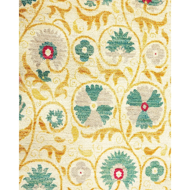 Overton Handknotted Wool Vintage Inspired Contemporary Suzani Ivory Area Rug - 18' 4" x 12' 3"