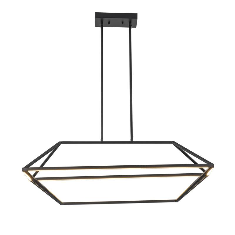 Modern Black Geometric Linear Kitchen Island Pendant Light Dimmable Integrated LED Chandelier - 36 in. L