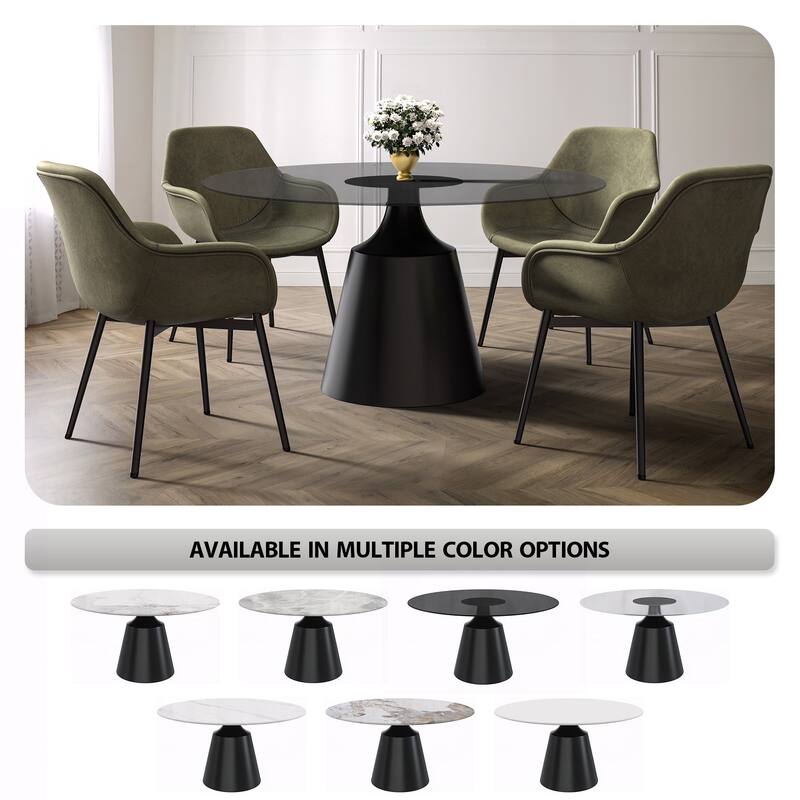 Prynn Dining Table with Round Top and Black Pedestal Base
