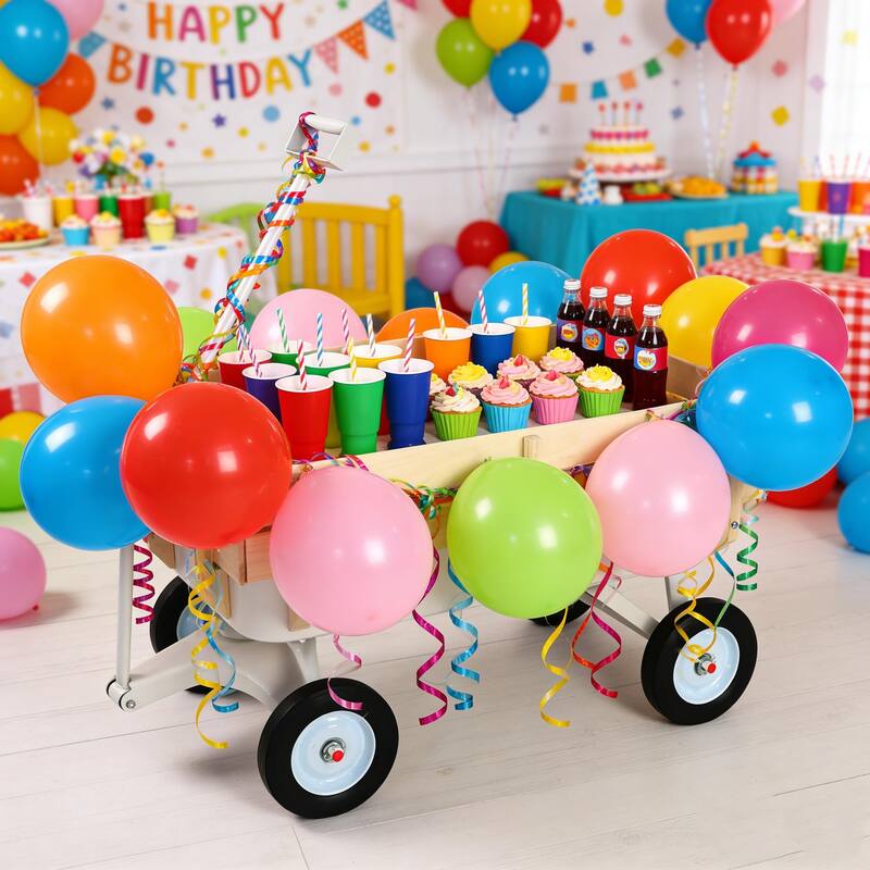 All-Terrain Outdoor Garden Carriage - Wooden Railings & Solid Tires, 176lb Capacity