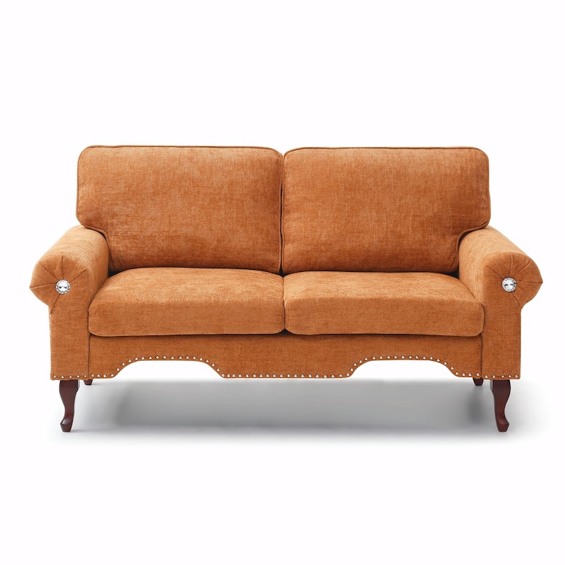 Linen Loveseat - Tufted Chesterfield Sofa - Orange - 66"
