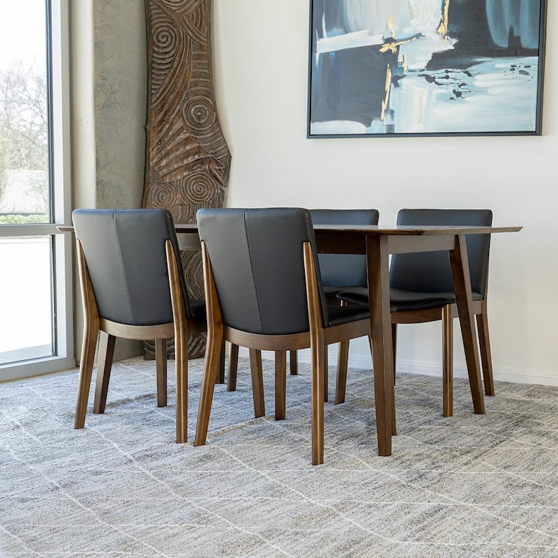 Brenda 5-Piece Mid-Century Modern Dining Set w/4 Vegan Leather Dining Chairs