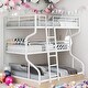 preview thumbnail 10 of 16, Full XL over Twin XL over Queen Size Triple Bunk Bed with Ladders, Black Metal Frame, Industrial Style White