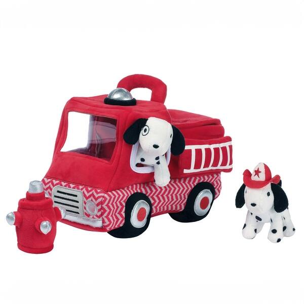 slide 2 of 5, Lambs & Ivy Fire Truck 5pc Developmental Plush Soft Toy Interactive Play Set