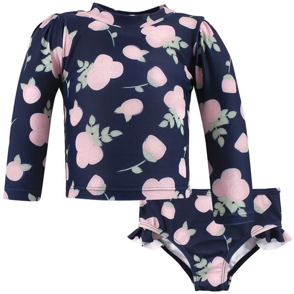 slide 1 of 1, Hudson Baby Girls Swim Rashguard Set, Navy Rose 2T - Navy Rose