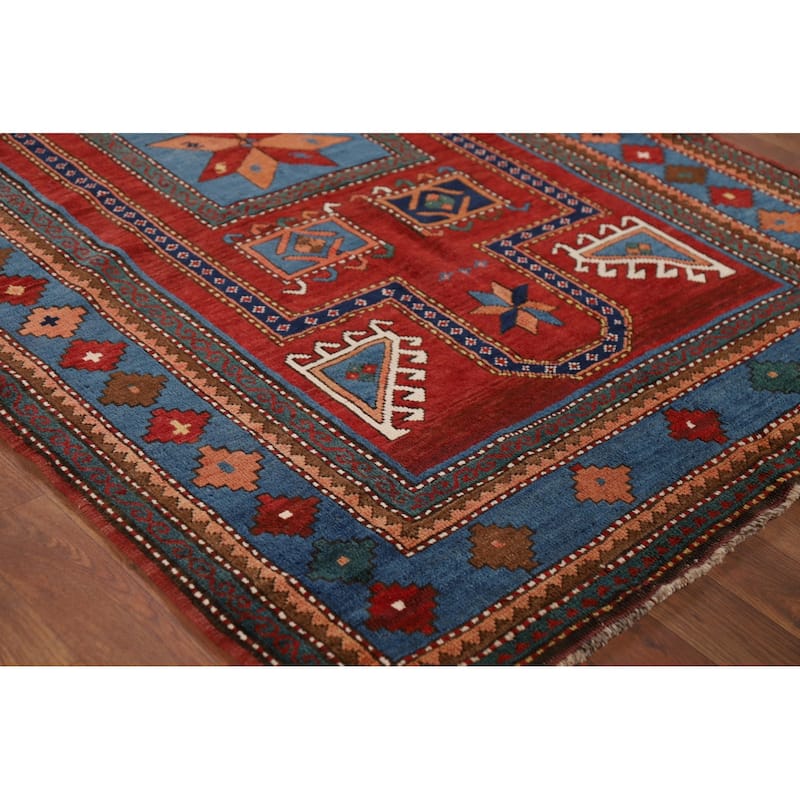 Vegetable Dye Shirvan Antique Area Rug Hand-Knotted Wool Carpet - 3'10" x 6'9"