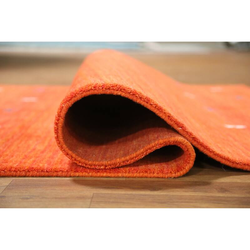Orange Tribal Gabbeh Indian Rug Hand-Knotted Wool Carpet - 4'7" x 6'6"