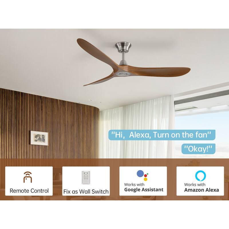 52''/60" Large Ceiling Fan without Lights, Remote Control and Reversible Motor Included, Smart Optinal