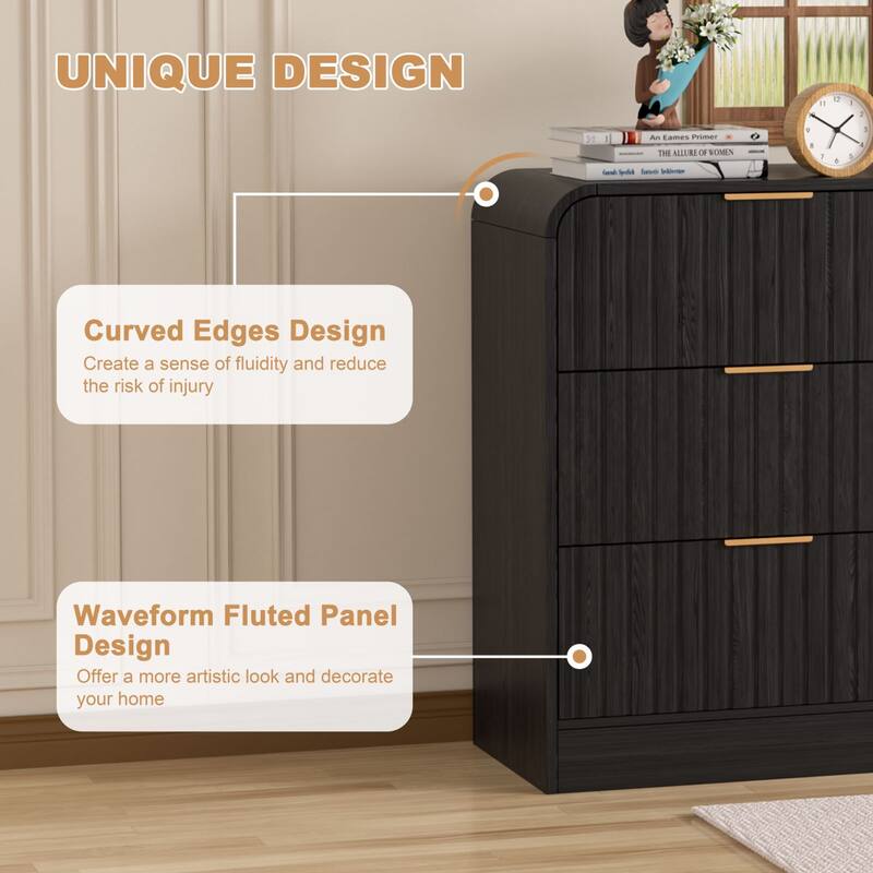 VEIKOUS 6-Drawer Wood Dresser for Bedroom, Mid-Century Modern Chest of Drawers with Anti-Tipping Device