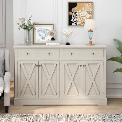 Room Storage Cabinet Sideboard with Two Drawers and Four Doors