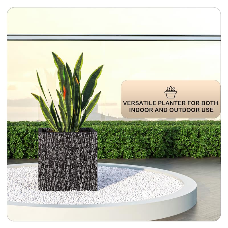 Verdura Modern Square Planter Pot in Fiberstone and Clay with Drainage Holes for Indoor Outdoor Home Garden Office Patio