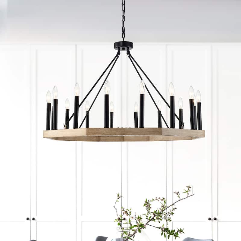 Kreka 37 Inch Wagon Wheel Farmhouse Modern Chandelier 16-Light