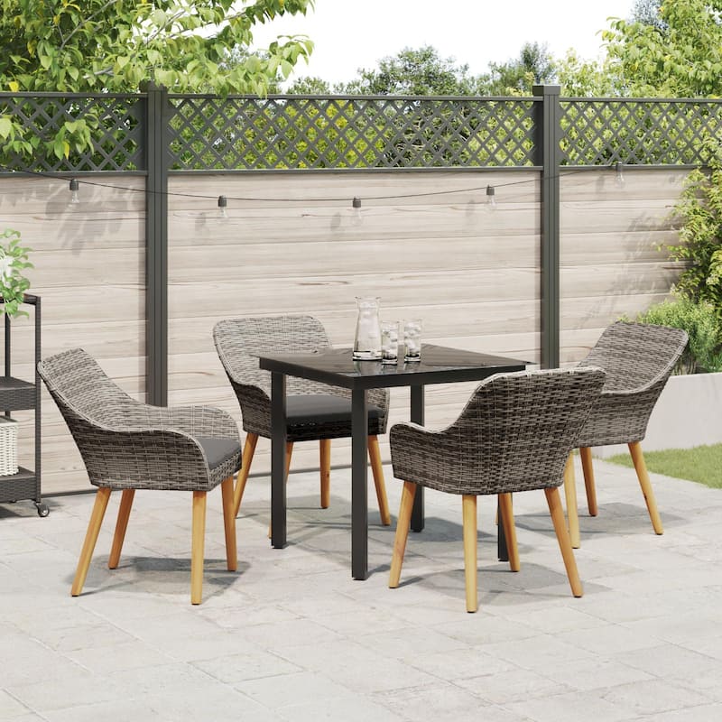 vidaXL 3/5 Piece Garden Dining Set Black/Gray Poly Rattan - 21.7 x 24.6 x 32.3