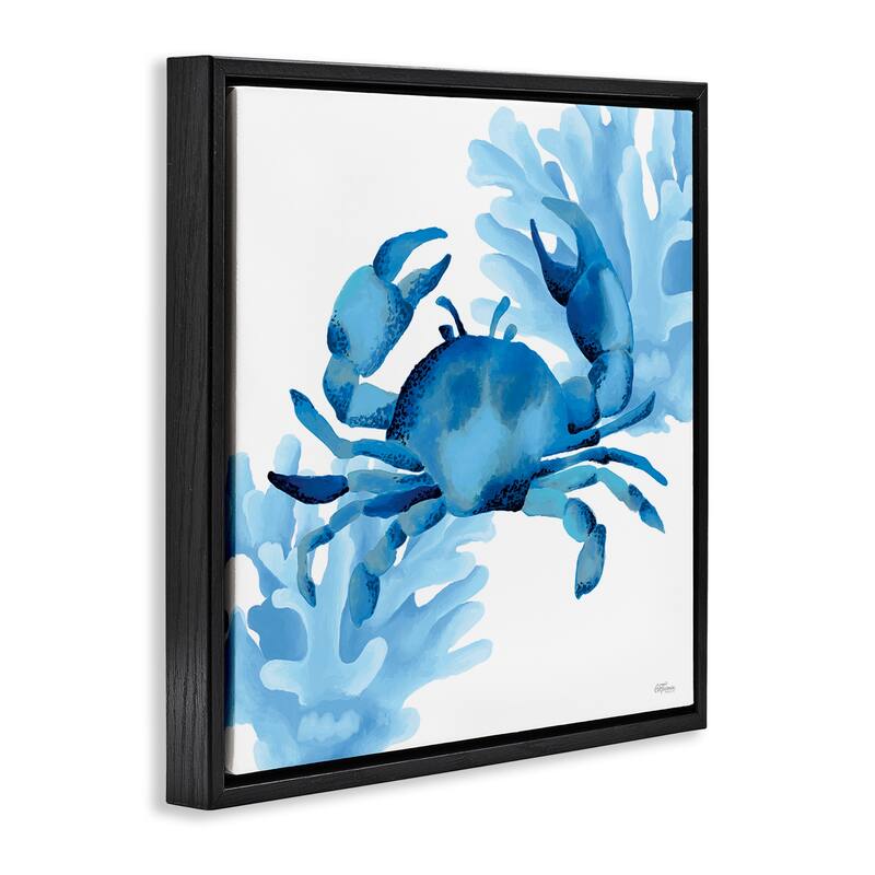 Stupell Blue Tone Crab & Coral Framed Floater Canvas Wall Art Design By Cat Thurman Designs