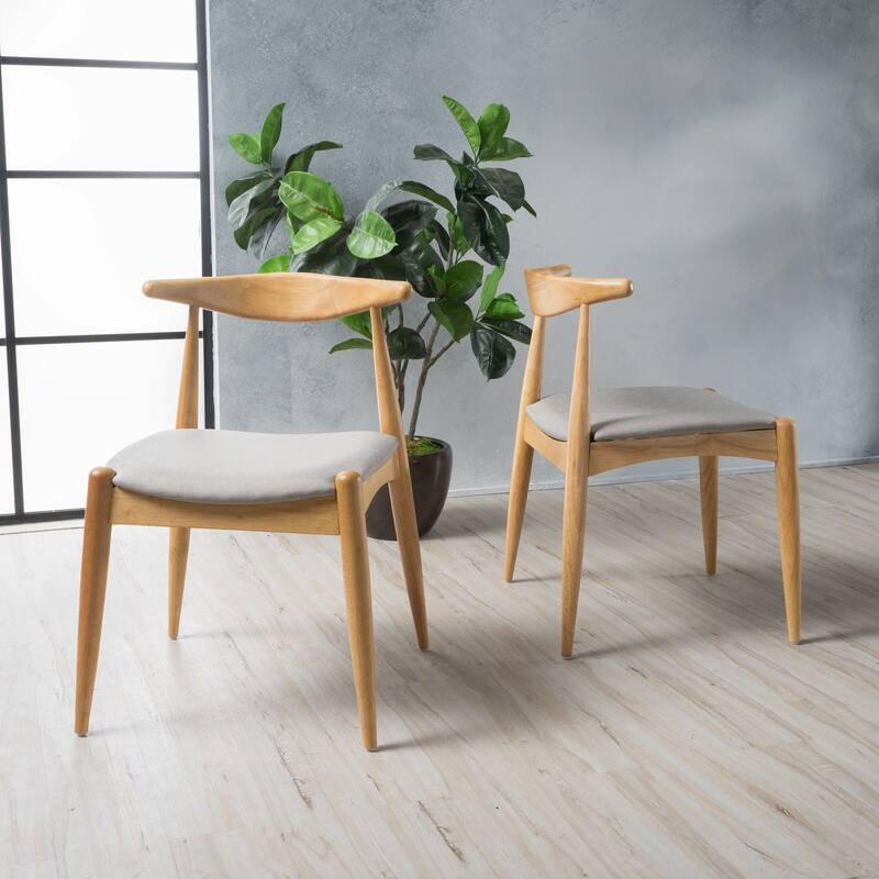 Francie Mid-Century Modern Dining Chairs (Set of 2) by Christopher Knight Home - 20.50" W x 20.25" L x 29.75" H - Natural Oak+Beige