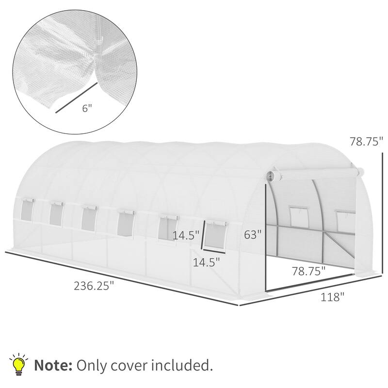 Outsunny Replacement Greenhouse Cover Tarp with Windows for Ventilation & Zipper Door, White