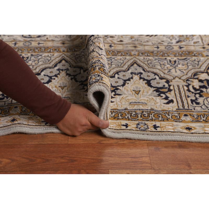 Traditional Grey Kashan Turkish Area Rug Machine Made Floral Carpet - 9'9" x 12'11"