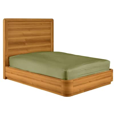 Queen Size Curved Solid Wood Platform Bed Modern Wooden Bed Frame with Slats No Box Spring Required Brown