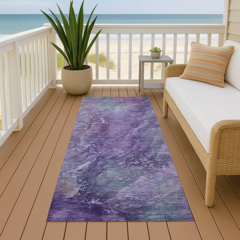 Machine Washable Indoor/ Outdoor Abstract Watercolor Chantille Rug - Purple - 2'3" x 7'6"