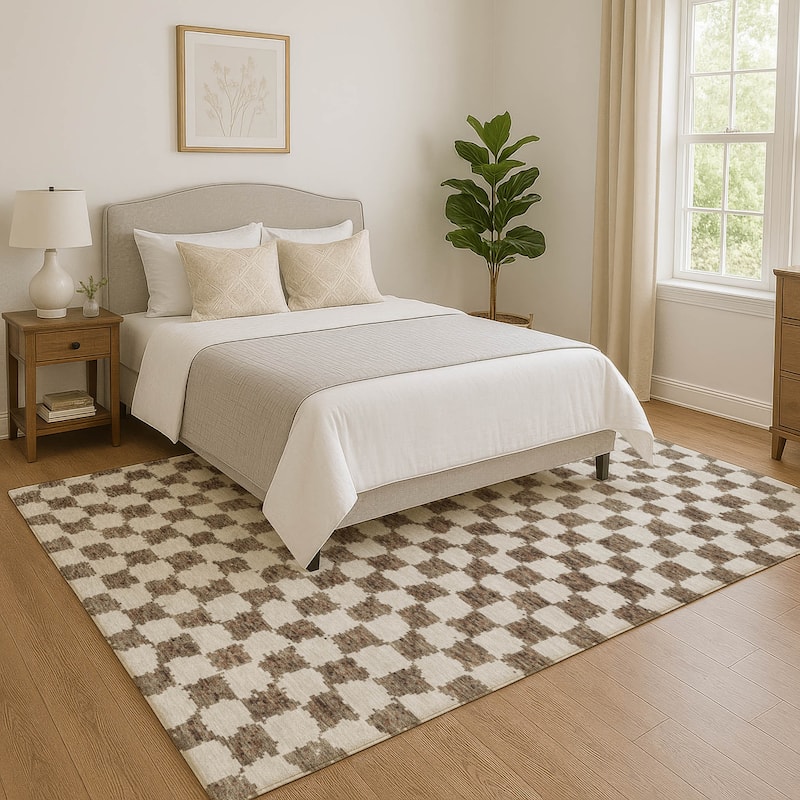 Premium Washable Super Soft Casual Checkered Mayfield Rug - Brown - 2'6" x 3'10"