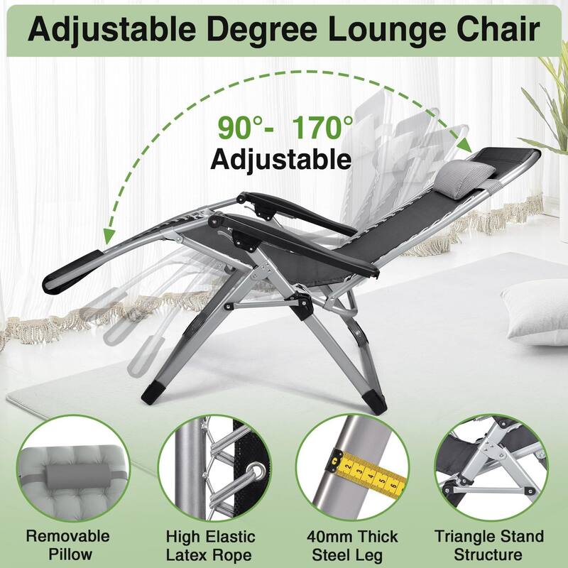Outdoor Patio Folding Zero Gravity Lounge Chair, 26Inch Wide Recliner Lounge Chair with Removable Cushion