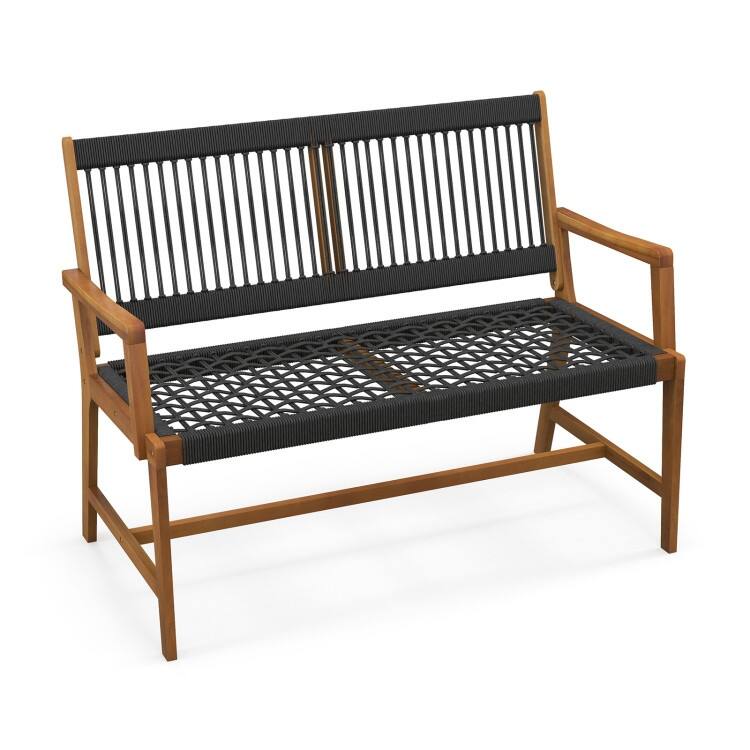 Outdoor Acacia Wood Bench with Backrest and Armrests - 46" x 25" x 35"(L x W x H)