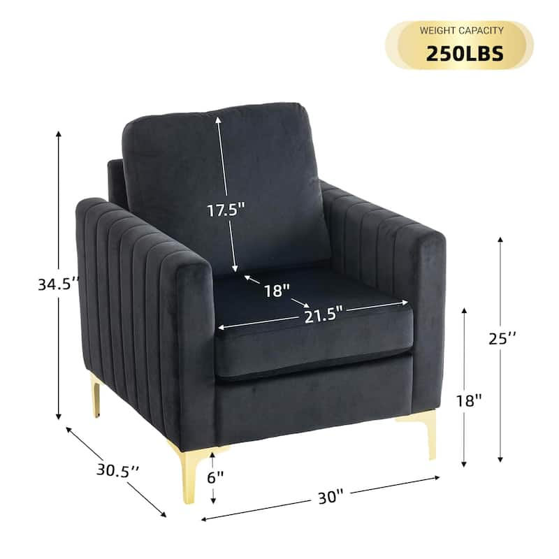 Modern Velvet Accent Chair for Living Room & Bedroom Comfy Reading Armchair with Gold Metal Legs