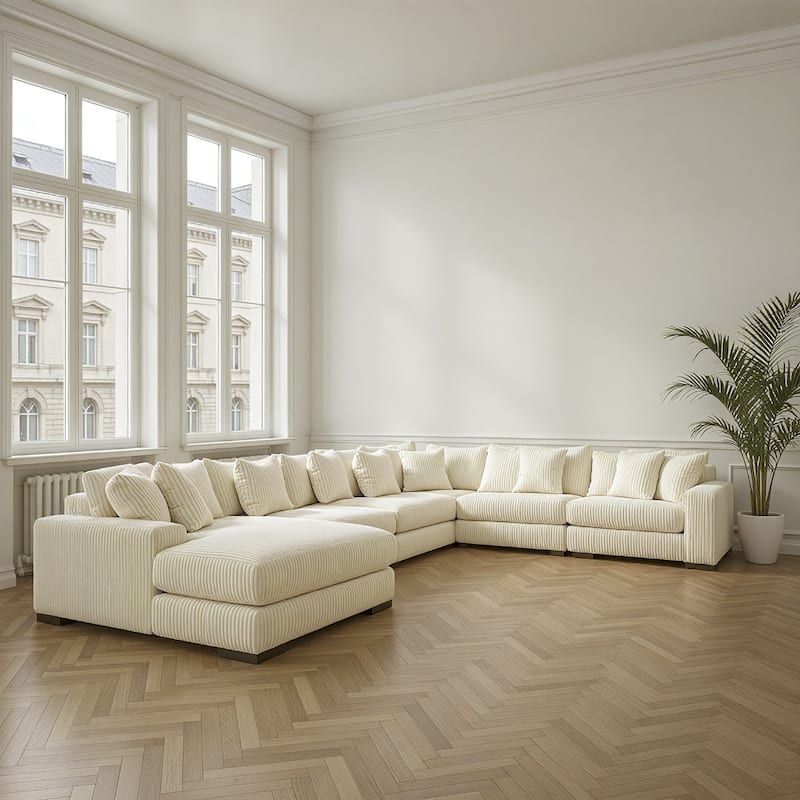 Signature Design by Ashley Lindyn Ivory 6-Piece Sectional with Chaise - 173"W x 134"D x 38"H