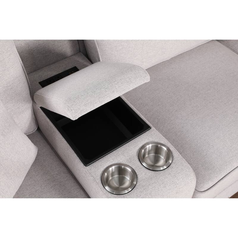 Modern Linen Sectional Sofa with Removable Back Cushions,Accent Sofa with Ottoman,Cupholder and USB port