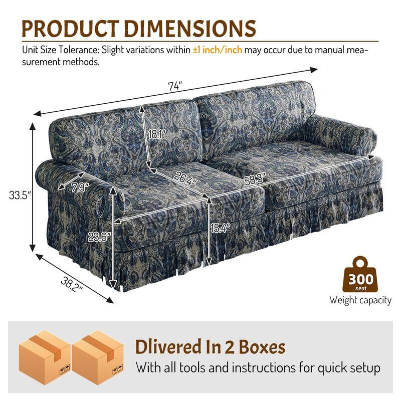 GDFStudio - Chenille Deep Seat 3&4-Seater Sofa Set with Skirt Design (Set of 2)