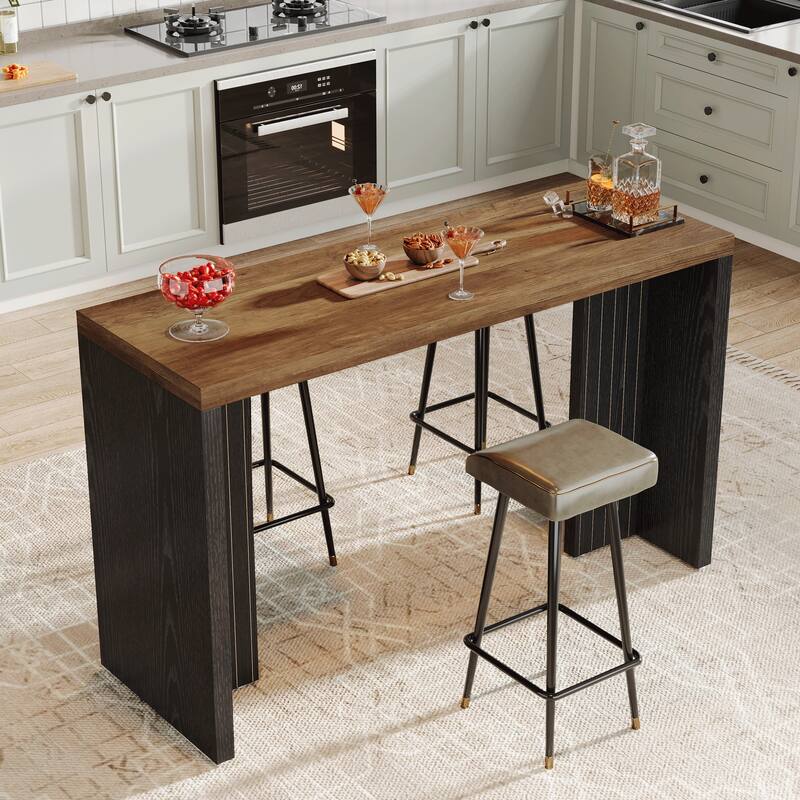 55'' Home Bar Unit, Bar Table with Faux Marble Finished Tabletop
