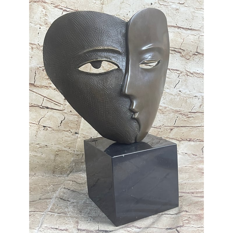 Pico Dual Face Mask Bronze Statue Sculpture Surreal Modern Art Deco 13 Inches X 9 Inches
