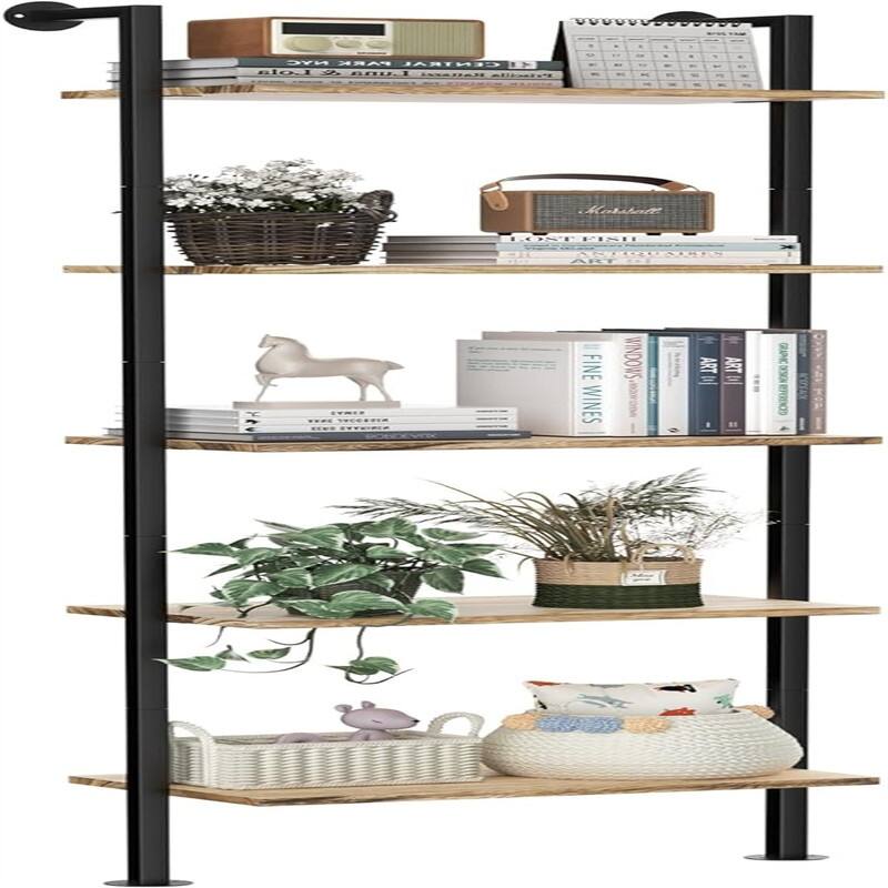 5 Tier Bookshelf Solid Wood Ladder Shelf - 11"D x 17.7"W x 69.9"H - Rustic Brown
