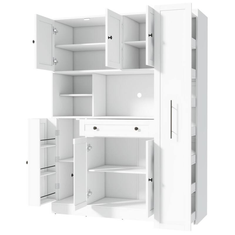Large Kitchen Pantry Storage Cabinet Cupboard, Buffet with Hutch and Pull-Out Side Cabinet for Enhanced Kitchen Organization