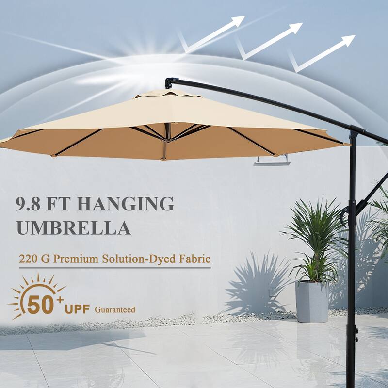 9.8ft Patio Offset Umbrella Cantilever Umbrella with Crank & Cross Bases