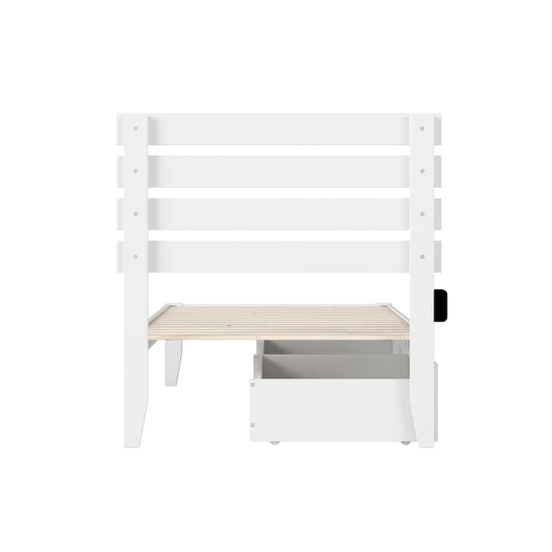Attic Platform Bed - Twin XL, 2 Drawers, White Finish - Includes Charger