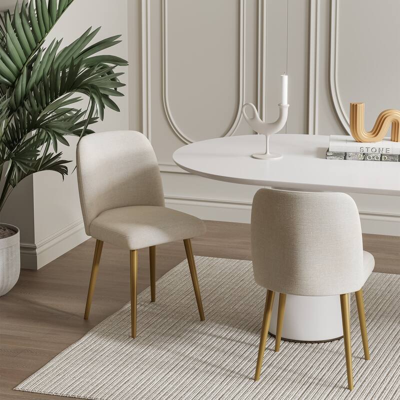 2Pcs Upholstered Dining Chairs Modern Fabric Kitchen Chairs with Padded Seat & Sturdy Metal Legs Side Chairs