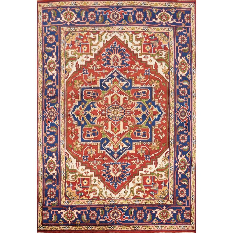 Hand Knotted Oriental 100% Wool Carpet Traditional Medallion Oranges & Rust Heriz (serapi) Area Rug - 10' 1'' X 8' 0''